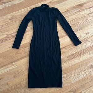 Reformation knit black dress with open v neck mock neck dress